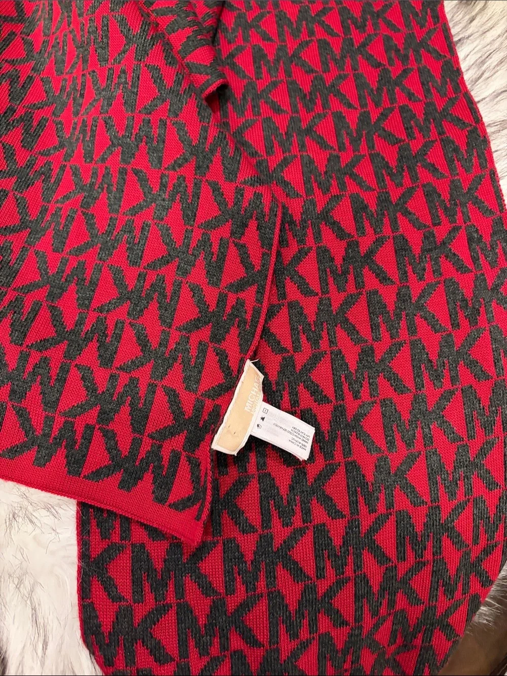 MICHAEL Michael Kors Red and Gray MK Logo scarf